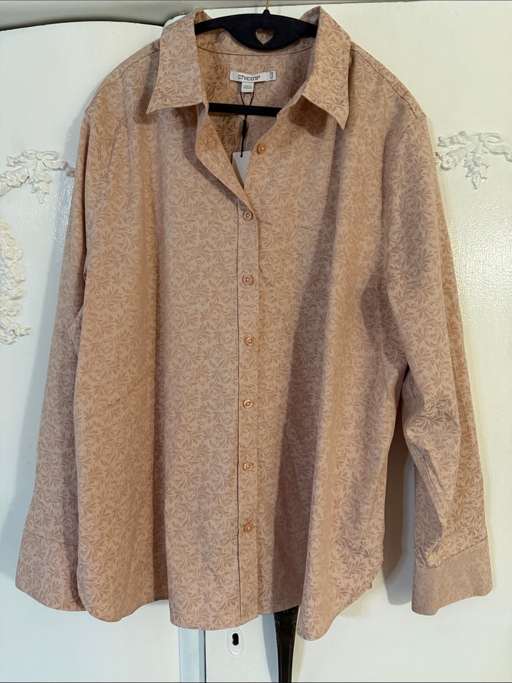Chico's Blush Beige Floral-Print Button Down Shirt